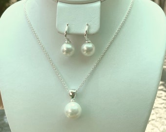 White Pearl Jewelry Set, Sterling Silver Necklace Earring Set, Freshwater Pearl, Wedding Jewelry Set, Bridal Gift, Bridesmaid Jewelry