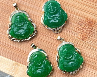Jade Buddha Pendant, Gold Buddha Charm, 14K Gold Filled Pendant, Green Buddha Necklace, Stocking Stuffer, DIY Jewelry, Christmas Gift
