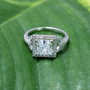 Size 8 Sterling Silver Princess Cut Ring, Simulated Diamond, Square Diamond Ring, Cubic Zirconia, Wedding Ring, Engagement Ring, Christmas