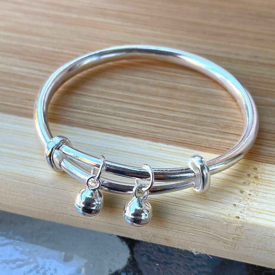 Baby Bells Bangle, Silver Baby Bracelet, Sterling Silver Baby Bracelet