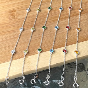 CZ Diamond by the Yard Bracelet, Sterling Silver Link Bracelet, Birthstone Bracelet for Women, Layered Bracelet, Crystal Bracelet, Birthday