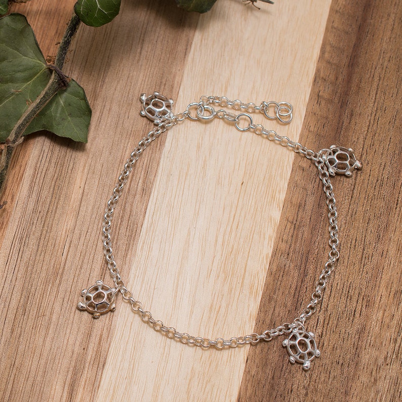 Turtle Charm Anklet Sterling Silver Beach Anklet Turtle Ankle Bracelet Ocean Lover Jewelry Layered Anklet Sea Turtle Anklet 10 Inches