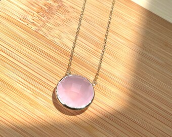 Rose Quartz Crystal Necklace,  Healing Crystal Necklace, Rose Quartz Pendant Gold, Unique Gift Ideas, Gift for Sister, Minimalist Necklace