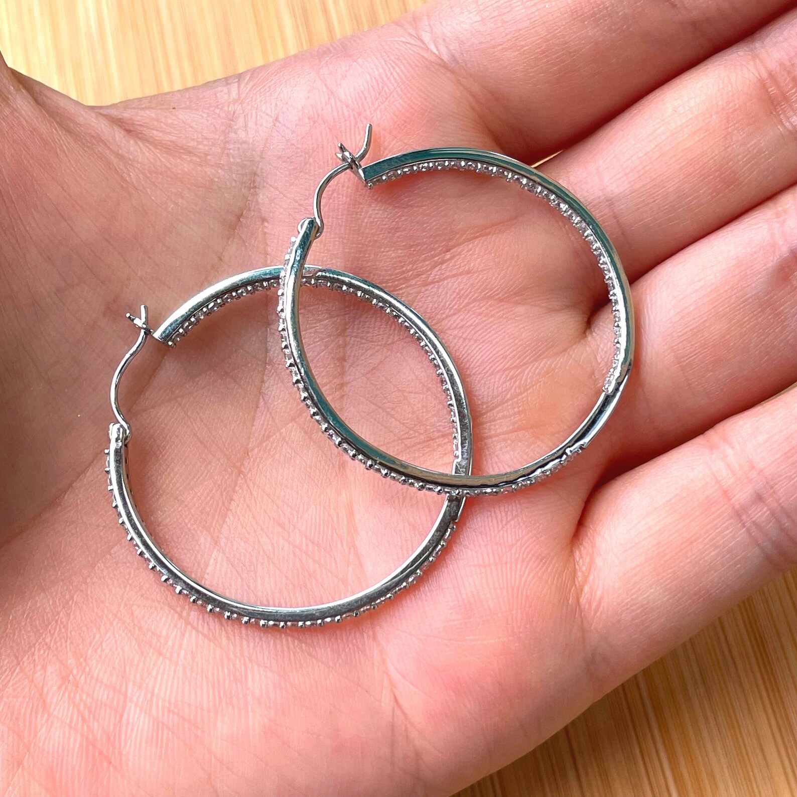 Large CZ Hoop Earrings Inside Out Hoops Sterling Silver Hoop Etsy