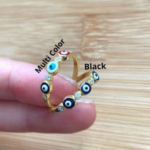 Evil Eye Ring, Amulet Ring, Gold Ring, Multi Color Ring, Black Evil Eye Ring, 925 Sterling Ring, CZ Bands, Stackable Ring, Dainty Ring Band