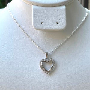 CZ Pave Heart Necklace, Sterling Silver Open Heart Pendant Necklace, Heart Charm, Dainty Necklace, Heart Jewelry, Gift for Mom, Christmas