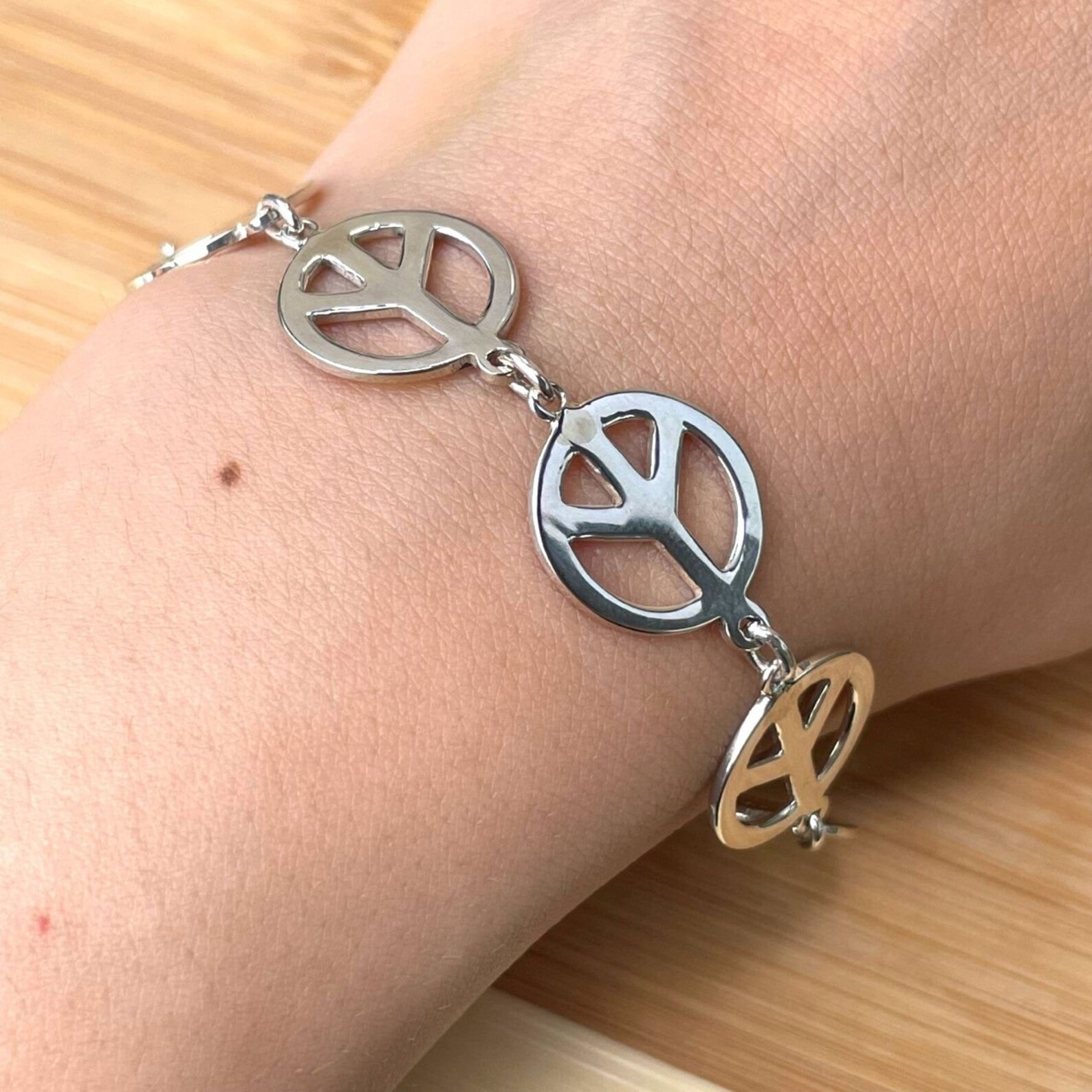 Peace Sign Bracelet Chunky Silver Bracelet for Women 7.5 Etsy