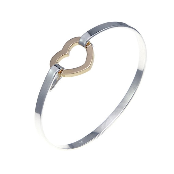 Sterling Silver Heart Bracelet, Bangle Bracelet for Women