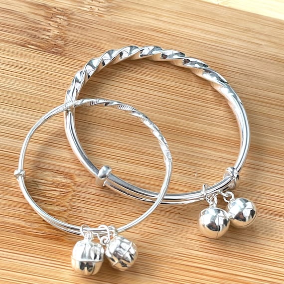 silver925 bangle バングル　/ me and her Mommy and Me Bracelet Gift, Solid Sterling Silver Bangle Bracelet