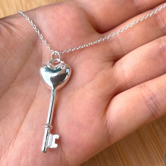 Key Heart Necklace Sterling Silver Key Pendant Necklace Key Etsy