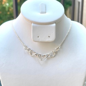 Chain of Hearts Necklace, Sterling Silver Heart Link Necklace, Silver Heart Choker, Heart Jewel, Layered Necklace, Christmas Gift, Gift Idea