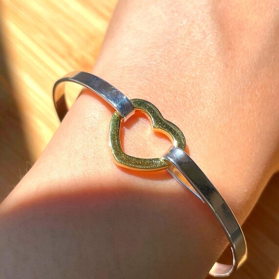 Sterling Silver Heart Bracelet, Bangle Bracelet for Women, Two