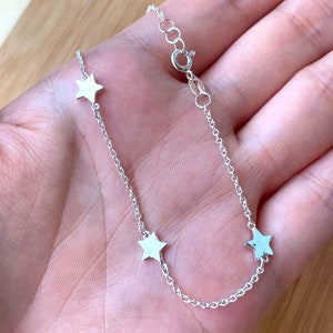 Silver Star Bracelet, Sterling Silver Bracelet Women, Celestial Bracelet 7.5&#39;&#39;, Stackable Jewelry, Boho Bracelet, Birthday Gift, Minimalist