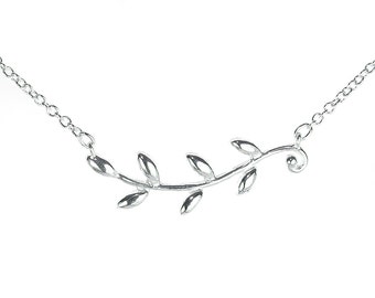 Silver Branch Necklace, Olive Branch Necklace, Leaf Necklace for Women, Minimalist Necklace, Dainty Necklace, Bridesmaid Jewelry, Birthday