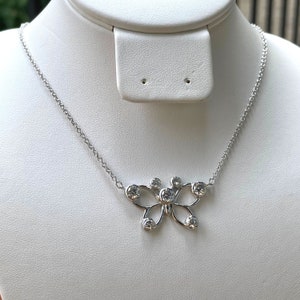 Sterling Silver Butterfly Necklace, Cubic Zirconia Pendant Necklace, Open Butterfly, Animal Jewel, CZ Stones, Christmas Gift, Birthday Gift