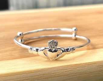 Claddagh Baby Bracelet, Sterling Silver Baby Girl Anklet, Adjustable Bracelet, First Birthday Gift, Irish Baby Bangle, Christening Gift