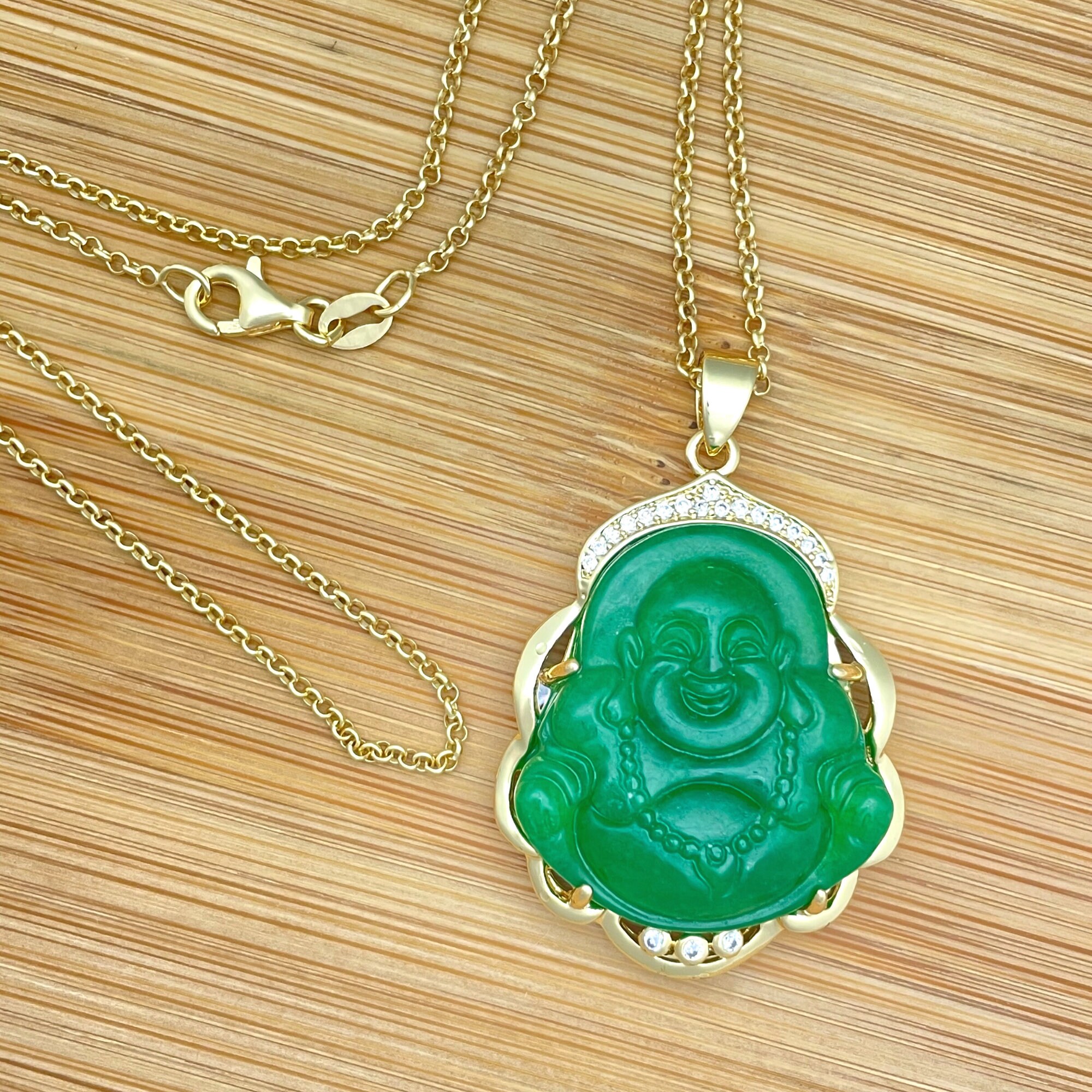 Jade Buddha Pendant Gold Buddha Charm Gold Plated Layered Etsy