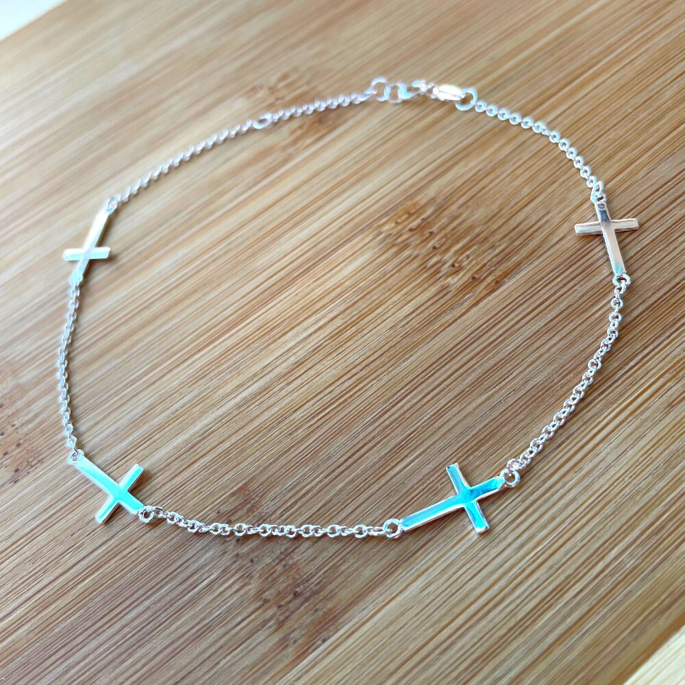 Sterling Silver Cross Anklet Cross Anklet Women Minimalist Etsy UK