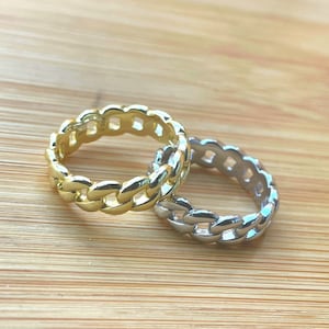 Cuban Chain Ring, Sterling Silver Chain Ring, Gold Link Ring, Thick Chain Ring For Women, For Men, Valentine&#39;s Day Gift, Curb Ring, Birthday