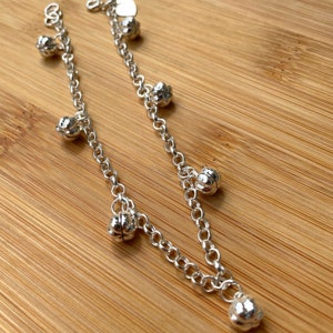 Silver Bells Anklet, Jingle Bell Anklet, Sterling Silver Anklet for Women, Chain Anklet Silver, Boho Anklet, Hippie Ankle Bracelet 10 Inches