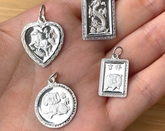 Chinese Zodiac Charm Necklace, Chinese Zodiac Animals, Lunar New Year Gift, Year of Pig Pendant, Year of Dog, Pure Silver, Year of Horse