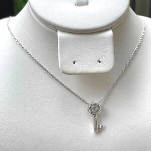 Sterling Silver Tiny Key Pendant Necklace, Cubic Zirconia, Heart Key Necklace, Dainty Key Necklace, Minimalist Necklace, Layered Necklace