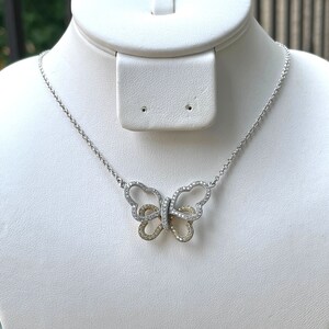 CZ Butterfly Necklace, Sterling Silver Butterfly Pendant, Two Tone Necklace, Butterfly Charm, Gift for Mom, Christmas Gift, Birthday Gift
