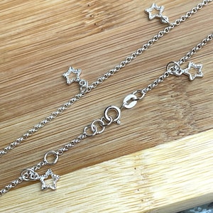 Silver Star Anklet, Sterling Silver Ankle Bracelet Women, Celestial Anklet 10&#39;&#39;, Foot Jewelry, Boho Anklet, Adjustable Anklet, Minimalist