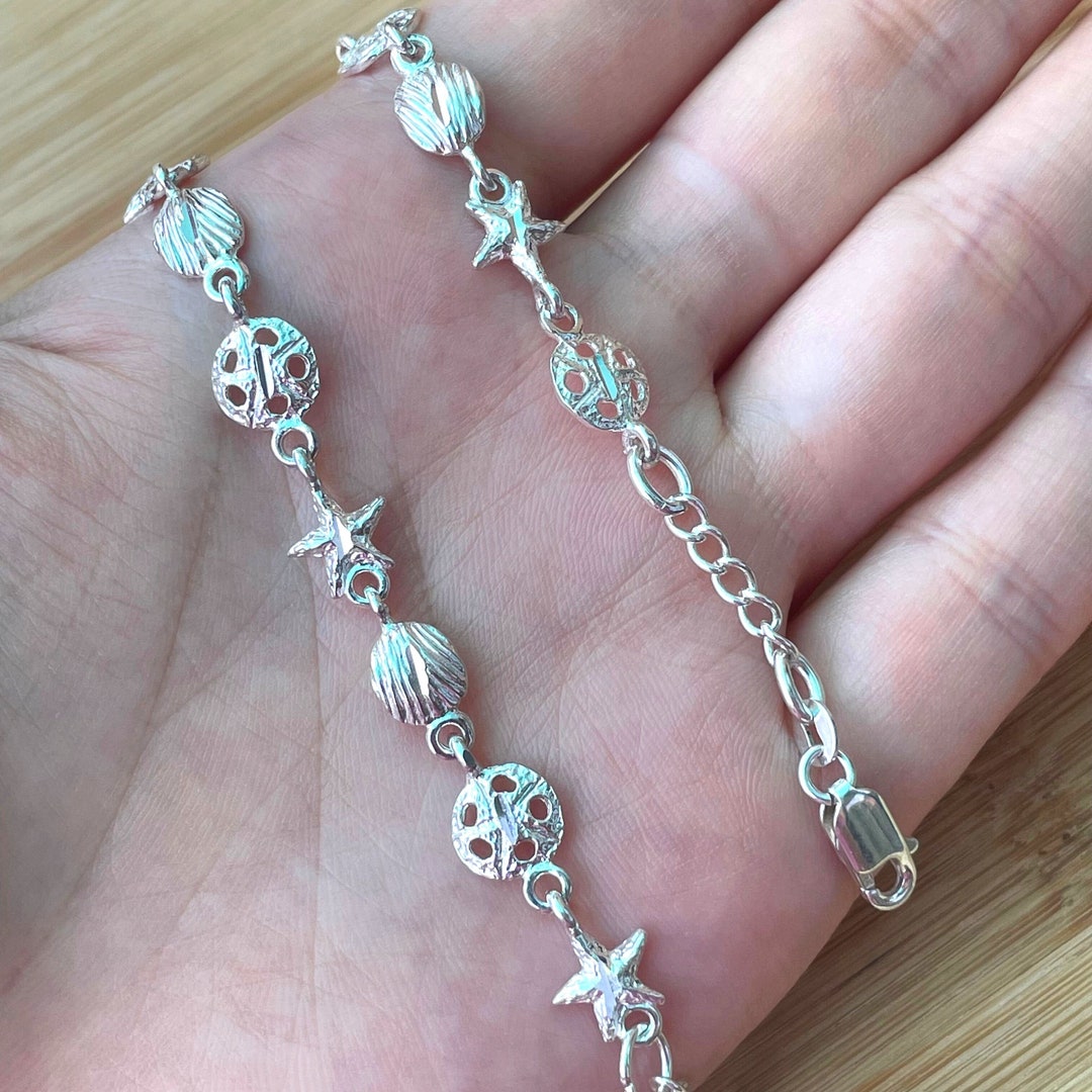 Nautical Ankle Bracelet, Beach Anklet for Women, Sterling Silver Anklet