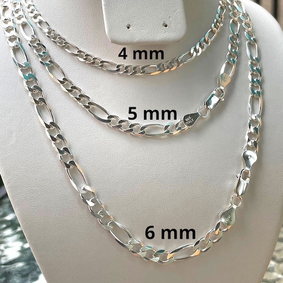 Sterling Silver Figaro Chain, Figaro Necklace, Figaro Chain Choker, 3mm to 6mm, Gift for Husband, Figaro Bracelet, Men's Figaro Chain Link