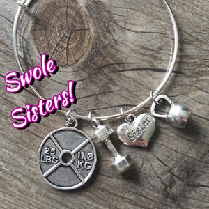 SWOLE SISTER BRACELET, Bodybuilding Bracelet, Weight Lifting, Fitness Jewelry, Dumbbell Jewellry, Kettlebell Bracelet, Personal Trainer