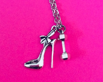 HEELS AND STEEL Necklace, Weight Lifting Necklace, Fitness Jewelry, Dumbbell Necklace, Kettlebell Jewelry, Personal Trainer, Gym Jewelry