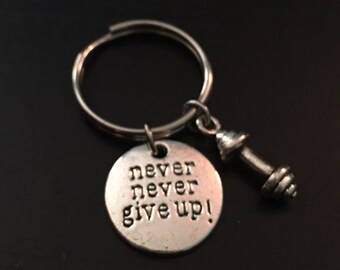 Fitness Gift Bodybuilding Keychain Jewelry Weight Lifting Personal Trainer Crossfit Kettlebell Gym Workout Motivational - Never Give Up