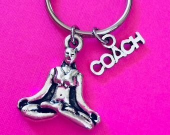YOGA COACH KEYCHAIN, Instructor Keychain, Fitness Key Ring, Gym Keychain, Personal Trainer Gift, Coach Present, Yoga Girl Keychain