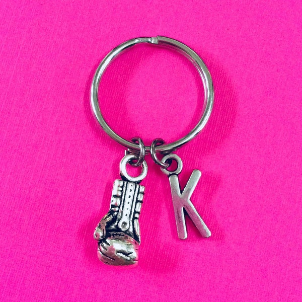 BOXING GLOVE KEYCHAIN, Boxing Keychain, Kickboxing Keychain, Fitness Key Ring, Initial Keychain, Gym Personal Trainer or Coach Gift