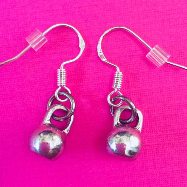 KETTLEBELL EARRINGS, Bodybuilding Earrings, Weight Lifting Jewelry, Fitness Jewelry, Dumbbell Earrings, Barbell Dangle Earrings