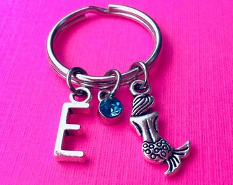 MERMAID KEYCHAIN, Initial Keychain, Sea Life Key Ring, Nautical Keychain, Mermaid Accessories, Mermaid Gift, Mermaid Lover, Mermaid Tail