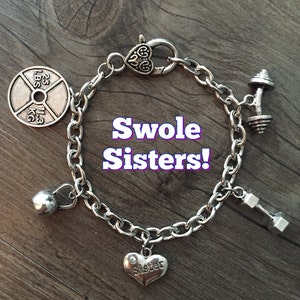 SWOLE SISTER BRACELET, Bodybuilding Bracelet, Weight Lifting, Fitness Jewelry, Dumbbell Jewellry, Kettlebell Bracelet, Personal Trainer