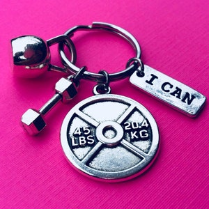 I CAN KEYCHAIN, Bodybuilding Keychain, Weight Lifting Keychain, Fitness Keychain, Dumbbell Kettlebell Key Ring, Personal Trainer