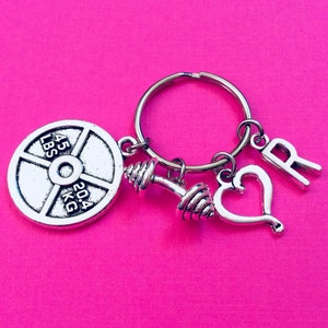 BODYBUILDING KEYCHAIN, Weight Lifting Keychain, Fitness Keychain, Dumbbell Key Ring, Kettlebell Keychain, Initial Keychain, Barbell Keychain