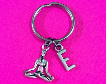 YOGA KEYCHAIN, Pilates Keychain, Fitness Key Ring, Initial Keychain, Gym Keychain, Personal Trainer Gift, Coach Present, Yoga Girl Keychain