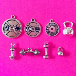 WEIGHT LIFTING CHARMS, Bodybuilding Charms, Fitness Charms, Dumbbell Charm, Kettlebell Charm, Barbell Charm, Weight Plate Charm