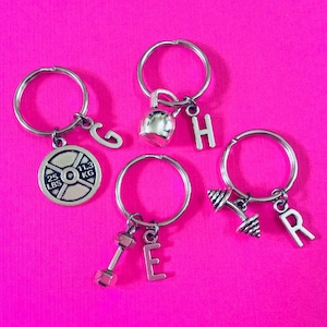 BODYBUILDING KEYCHAIN, Weight Lifting Keychain, Fitness Keychain, Dumbbell Key Ring, Kettlebell Keychain, Initial Keychain, Barbell Keychain
