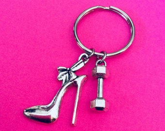 HEELS AND STEEL Coach Keychain, Bodybuilding Keychain, Weight Lifting, Fitness Key Ring , Dumbbell Kettlebell, Personal Trainer Gift