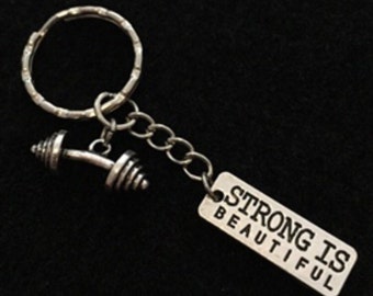 Llavero "La fuerza es belleza", Llavero de culturismo, Llavero de levantamiento de pesas, Llavero de fitness, Llavero de mancuerna, Llavero de pesa rusa