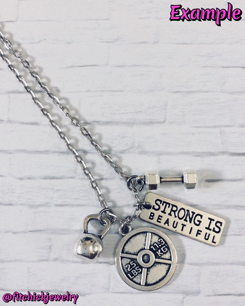 CUSTOM BODYBUILDING NECKLACE, Weight Lifting Necklace, Fitness Jewelry, Dumbbell Necklace, Kettlebell Jewelry, Motivational image 2