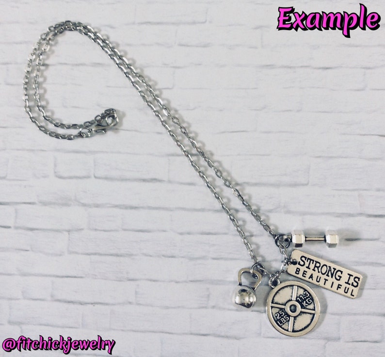 CUSTOM BODYBUILDING NECKLACE, Weight Lifting Necklace, Fitness Jewelry, Dumbbell Necklace, Kettlebell Jewelry, Motivational image 3