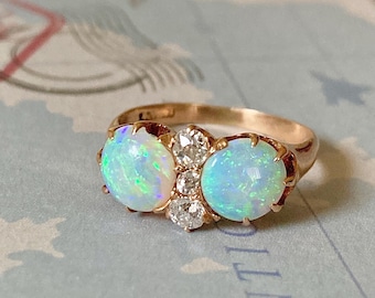 Vintage Victorian Opal Ring, Antique opal ring, 10K opal ring, flower opal ring, cluster opal ring,solid gold opal ring,fire opal ring