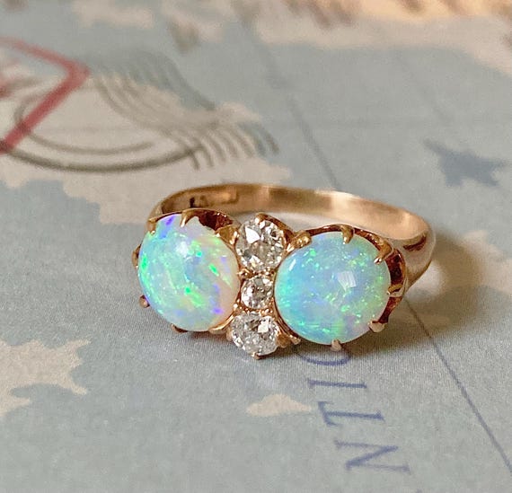 Vintage Victorian Opal Ring, Antique opal ring, 10K opal ring, flower opal ring, cluster opal ring,solid gold opal ring,fire opal ring