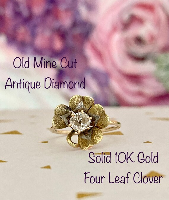 Antique Diamond Ring,Vintage diamond ring, antique 14k ring, clover diamond ring,flower diamond ring,Victorian diamond ring, old mine cut